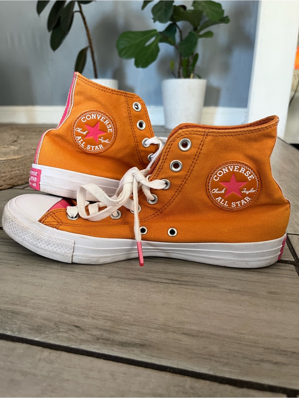 Converse Orange and Pink High-Top Sneakers
